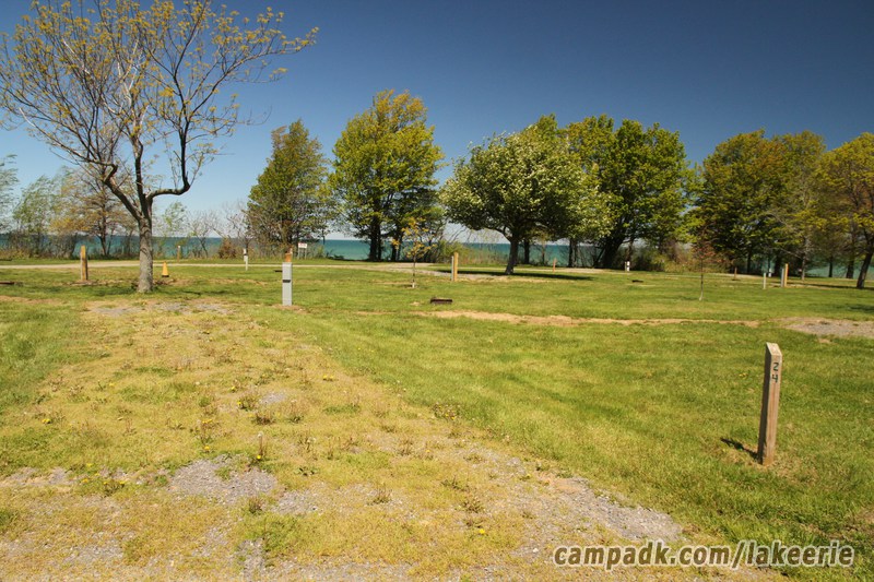 Campsite Photo of Site 24 at Lake Erie State Park, New York - Looking at Site from Road Sign Visible
