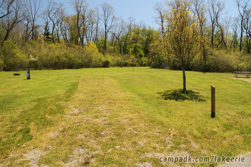 Campsite Photo of Site 62 at Lake Erie State Park, New York - Looking at Site from Road Sign Visible