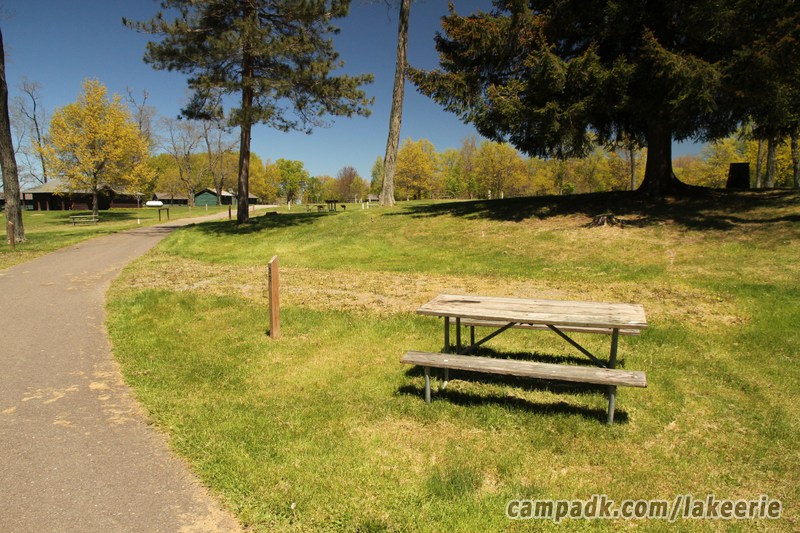 Campsite Photo of Site 90 at Lake Erie State Park, New York - Looking at Site from Road Sign Visible