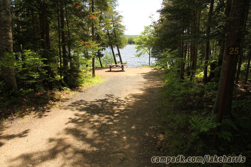 Campsite Photo of Site 25 at Lake Harris Campground, New York - Looking at Site from Road Sign Visible
