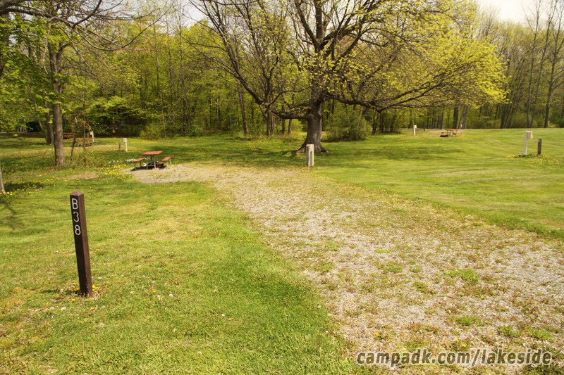 Campsite Photo of Site B38 at Lakeside State Park, New York - Looking at Site from Road Sign Visible