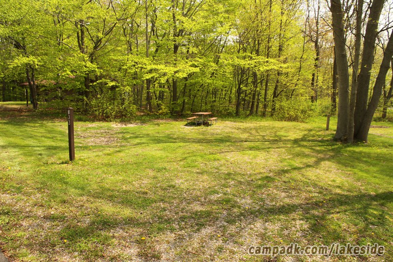 Campsite Photo of Site B33 at Lakeside State Park, New York - Looking at Site from Road Sign Visible