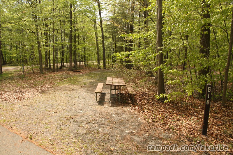 Campsite Photo of Site B18 at Lakeside State Park, New York - Looking at Site from Road Sign Visible