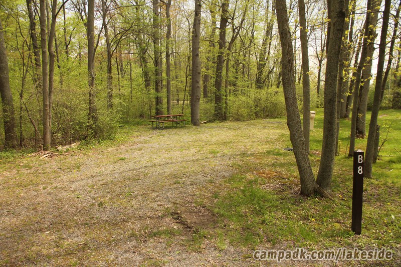 Campsite Photo of Site B8 at Lakeside State Park, New York - Looking at Site from Road Sign Visible