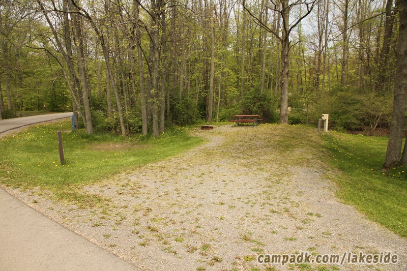 Campsite Photo of Site C39 at Lakeside State Park, New York - Looking at Site from Road Sign Visible