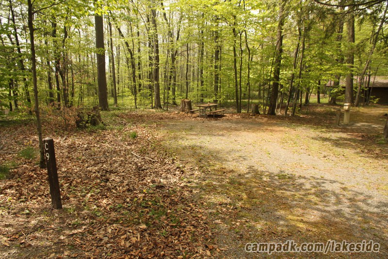 Campsite Photo of Site C9 at Lakeside State Park, New York - Looking at Site from Road Sign Visible