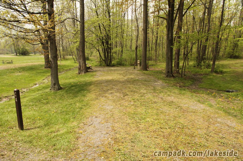 Campsite Photo of Site C4 at Lakeside State Park, New York - Looking at Site from Road Sign Visible