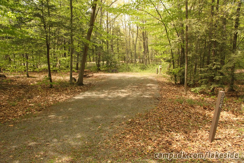 Campsite Photo of Site D24 at Lakeside State Park, New York - Looking at Site from Road Sign Visible