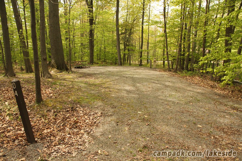 Campsite Photo of Site D4 at Lakeside State Park, New York - Looking at Site from Road Sign Visible