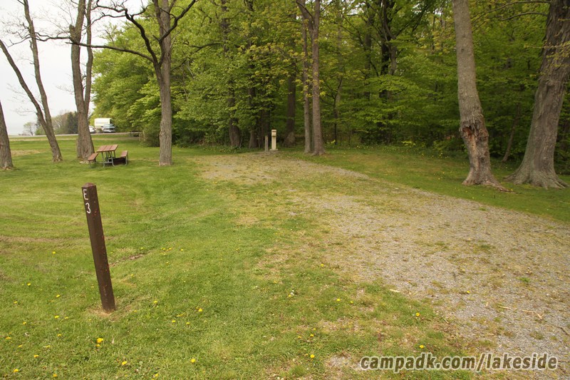 Campsite Photo of Site E3 at Lakeside State Park, New York - Looking at Site from Road Sign Visible