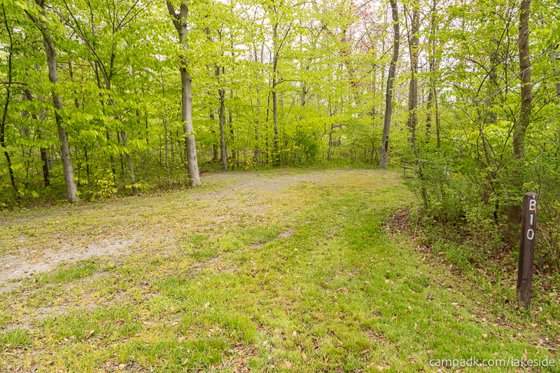Campsite Photo of Site B10 at Lakeside State Park, New York - Looking at Site from Road Sign Visible