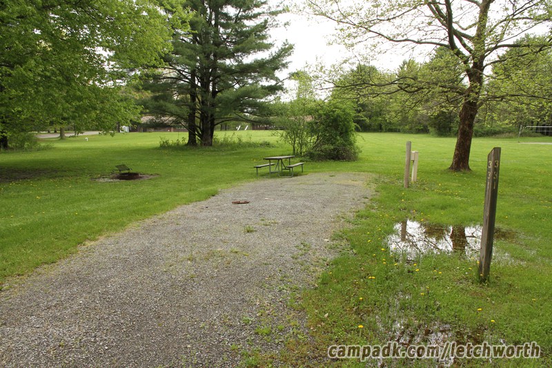 Campsite Photo of Site 331 at Letchworth State Park, New York - Looking at Site from Road Sign Visible