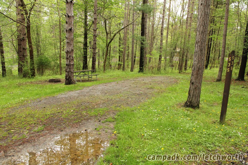 Campsite Photo of Site 535 at Letchworth State Park, New York - Looking at Site from Road Sign Visible