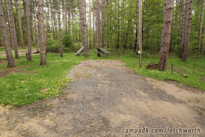 Campsite Photo of Site 618 at Letchworth State Park, New York - Looking at Site from Road Sign Visible