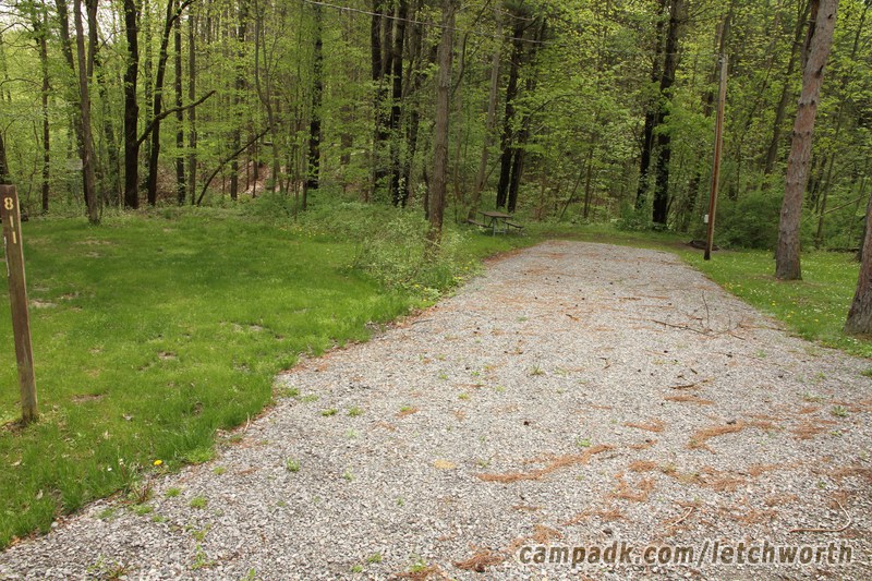 Campsite Photo of Site 811 at Letchworth State Park, New York - Looking at Site from Road Sign Visible