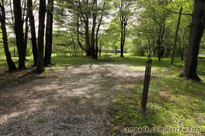 Campsite Photo of Site 211 at Letchworth State Park, New York - Looking at Site from Road Sign Visible