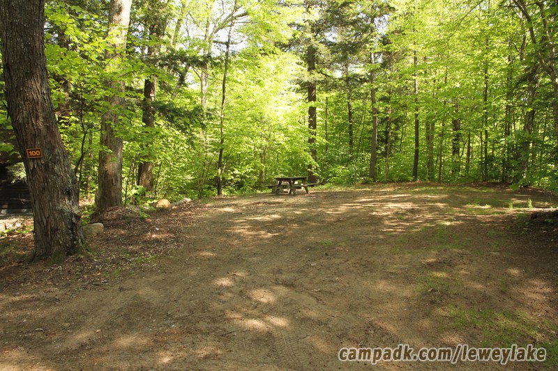 Campsite Photo of Site 100 at Lewey Lake Campground, New York - Looking at Site from Road Sign Visible