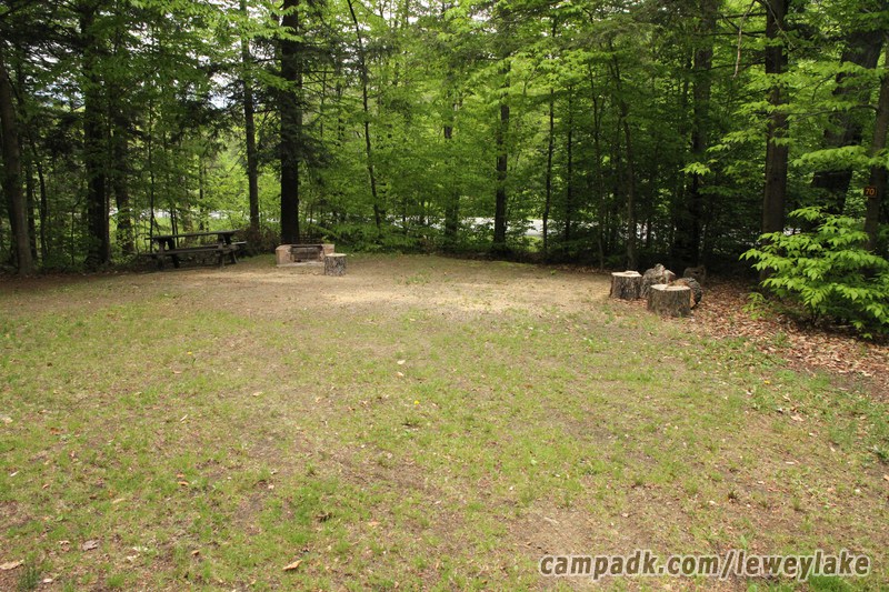 Campsite Photo of Site 70 at Lewey Lake Campground, New York - Looking at Site from Road Sign Visible
