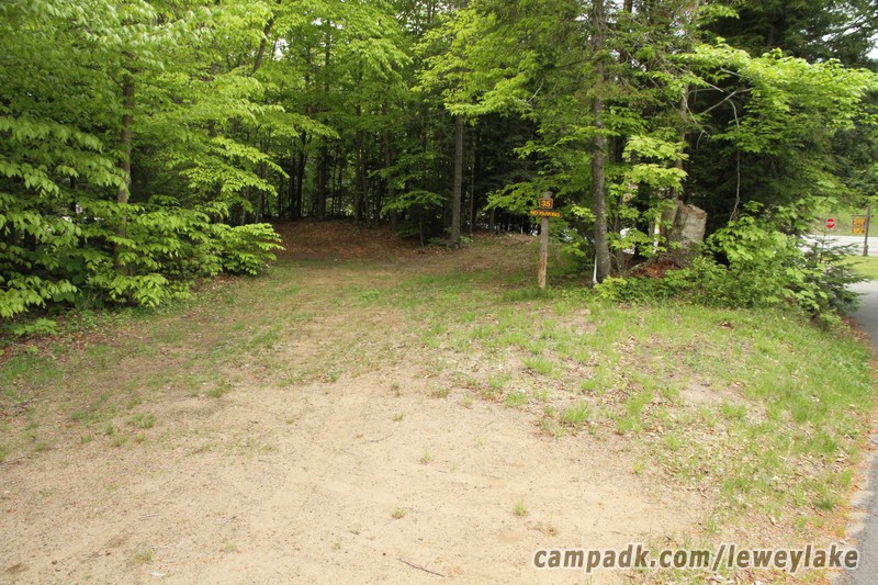 Campsite Photo of Site 35 at Lewey Lake Campground, New York - Looking at Site from Road Sign Visible