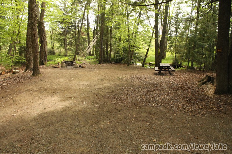 Campsite Photo of Site 162 at Lewey Lake Campground, New York - Looking at Site from Road Sign Visible