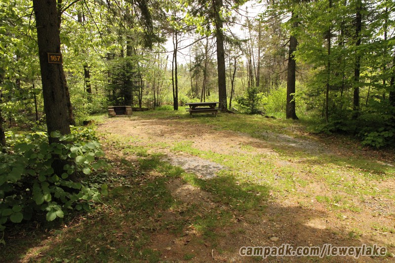 Campsite Photo of Site 167 at Lewey Lake Campground, New York - Looking at Site from Road Sign Visible