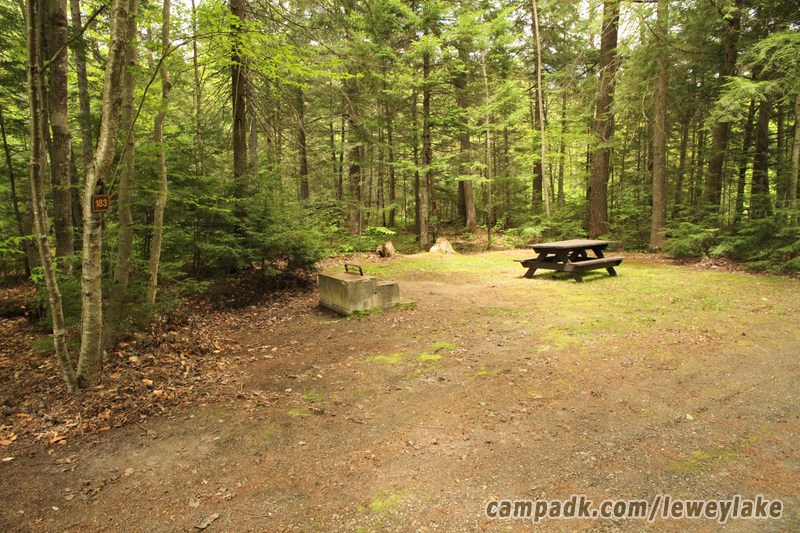 Campsite Photo of Site 183 at Lewey Lake Campground, New York - Looking at Site from Road Sign Visible