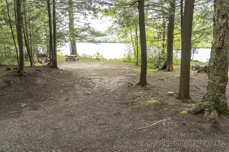 Campsite Photo of Site 87 at Lewey Lake Campground, New York - Looking at Site from Road Sign Visible