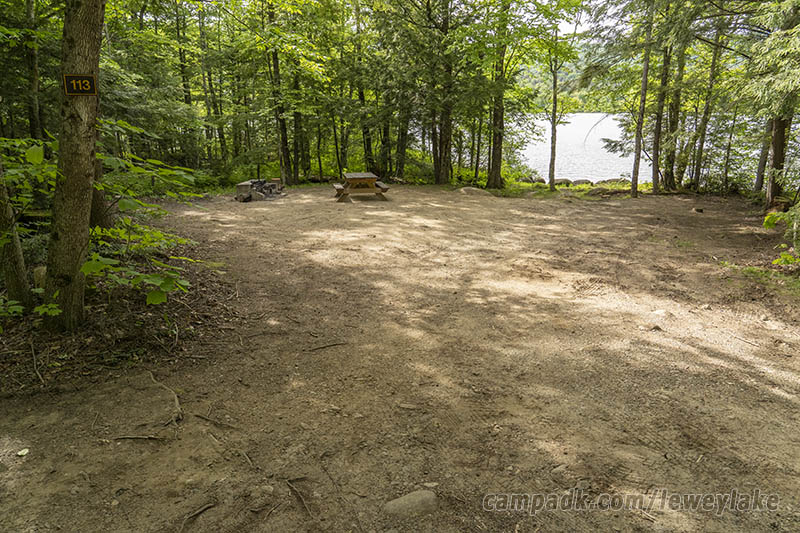 Campsite Photo of Site 113 at Lewey Lake Campground, New York - Looking at Site from Road Sign Visible