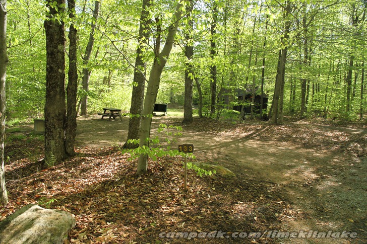 Campsite Photo of Site 133 at Limekiln Lake Campground, New York - Looking at Site from Road Sign Visible