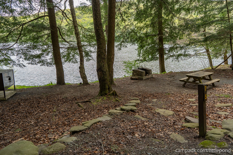 Campsite Photo of Site 75 at Little Pond Campground, New York - Looking at Site from Road Sign Visible