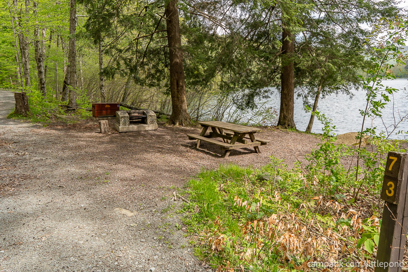 Campsite Photo of Site 73 at Little Pond Campground, New York - Looking at Site from Road Sign Visible