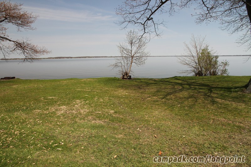 Campsite Photo of Site 35 at Long Point State Park, New York - Looking at Site from Road Sign Visible