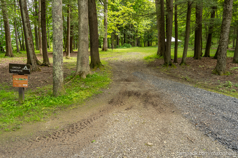 Campsite Photo of Site GRP at Max V Shaul State Park, New York - Looking at Site from Road Sign Visible