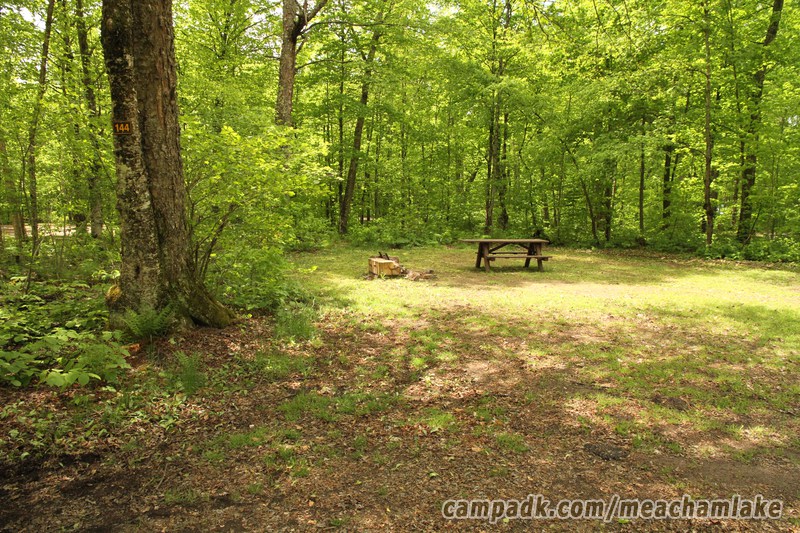Campsite Photo of Site 144 at Meacham Lake Campground, New York - Looking at Site from Road Sign Visible