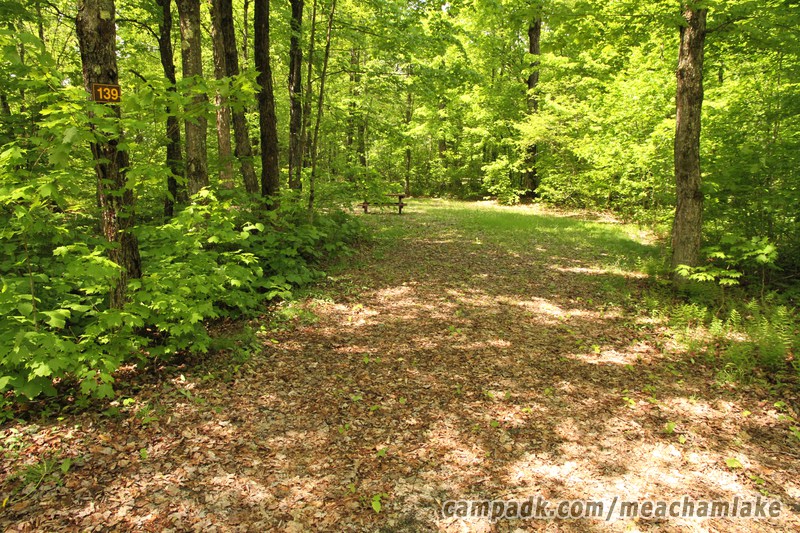 Campsite Photo of Site 139 at Meacham Lake Campground, New York - Looking at Site from Road Sign Visible