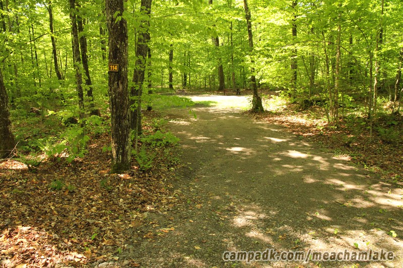 Campsite Photo of Site 114 at Meacham Lake Campground, New York - Looking at Site from Road Sign Visible