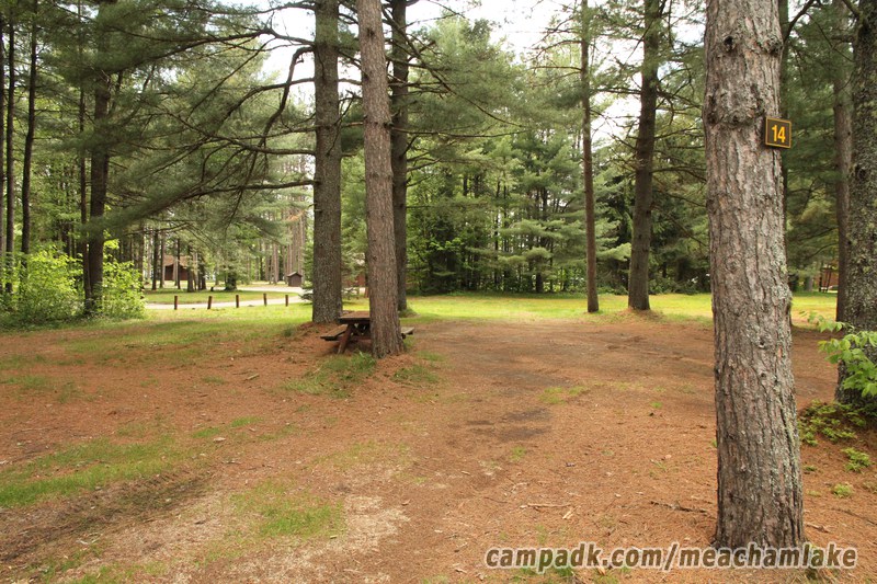 Campsite Photo of Site 14 at Meacham Lake Campground, New York - Looking at Site from Road Sign Visible