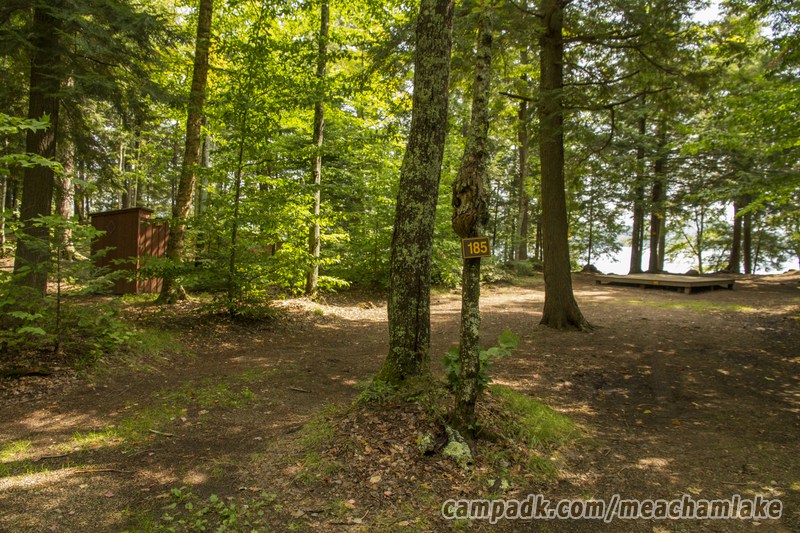 Campsite Photo of Site 185 at Meacham Lake Campground, New York - Looking at Site from Road Sign Visible