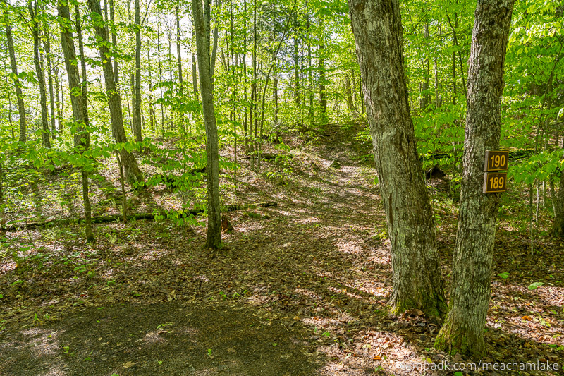 Campsite Photo of Site 190 at Meacham Lake Campground, New York - Looking at Site from Road Sign Visible