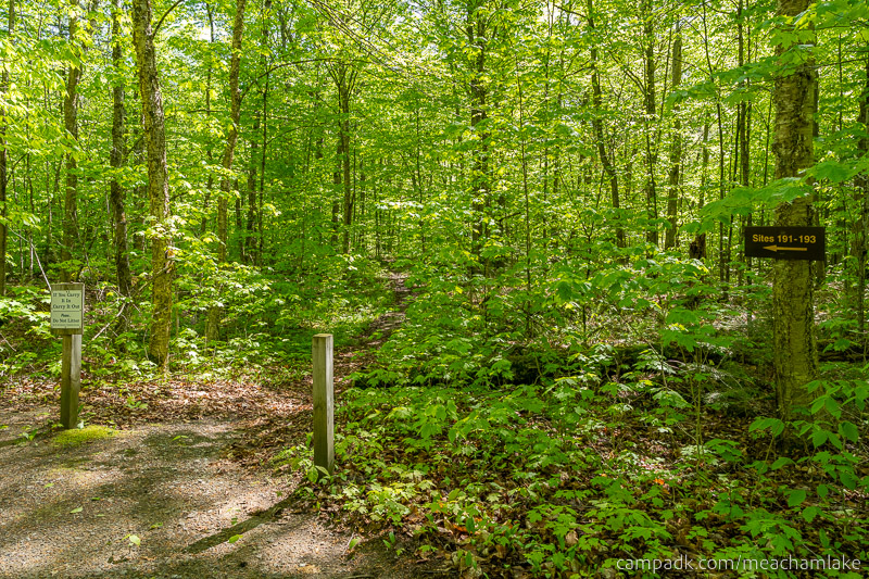 Campsite Photo of Site 193 at Meacham Lake Campground, New York - Looking at Site from Road Sign Visible