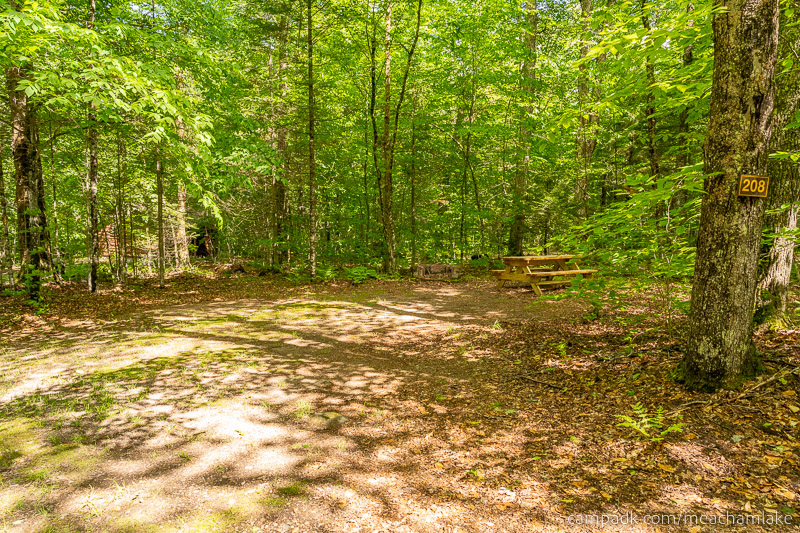 Campsite Photo of Site 208 at Meacham Lake Campground, New York - Looking at Site from Road Sign Visible