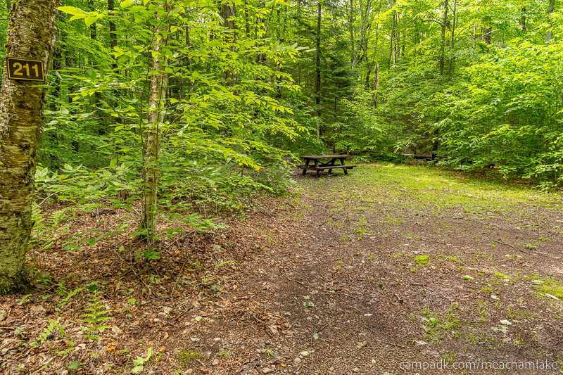 Campsite Photo of Site 211 at Meacham Lake Campground, New York - Looking at Site from Road Sign Visible