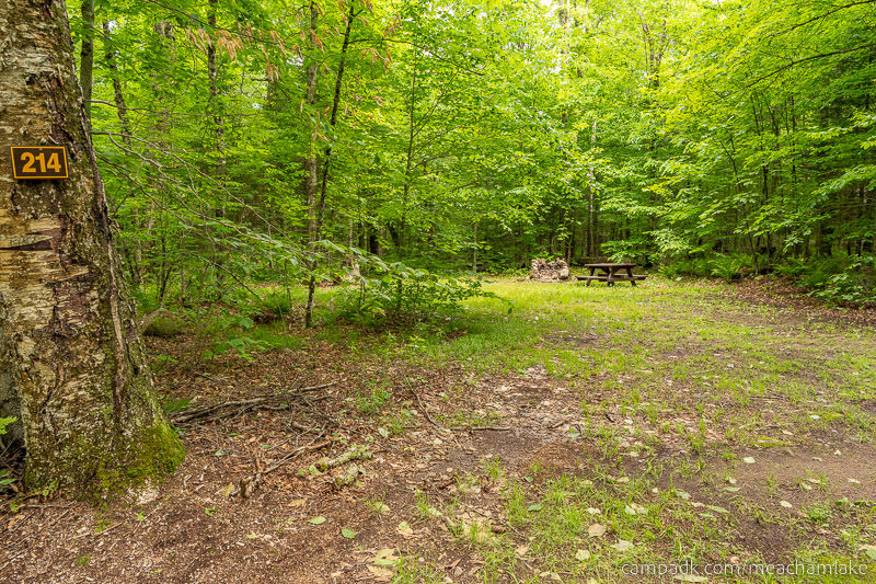Campsite Photo of Site 214 at Meacham Lake Campground, New York - Looking at Site from Road Sign Visible