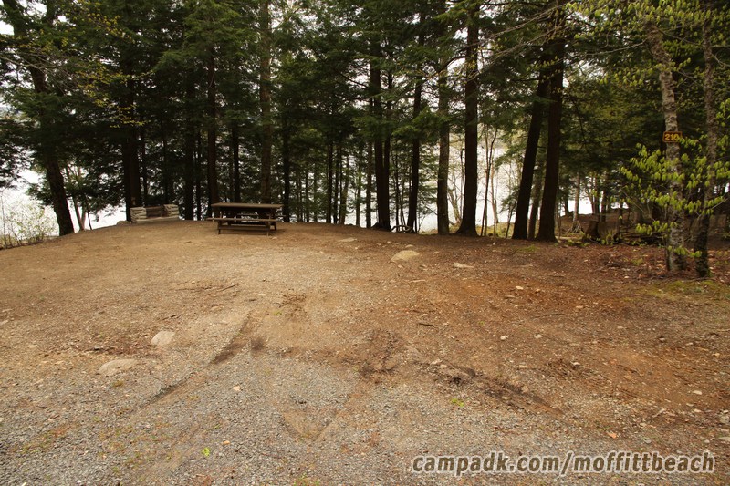Campsite Photo of Site 210 at Moffitt Beach Campground, New York - Looking at Site from Road Sign Visible