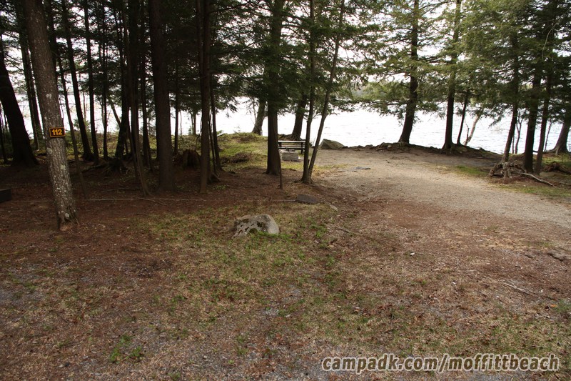 Campsite Photo of Site 112 at Moffitt Beach Campground, New York - Looking at Site from Road Sign Visible