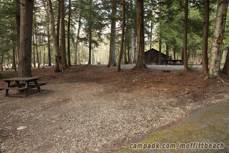 Campsite Photo of Site 152 at Moffitt Beach Campground, New York - Looking at Site from Road Sign Visible