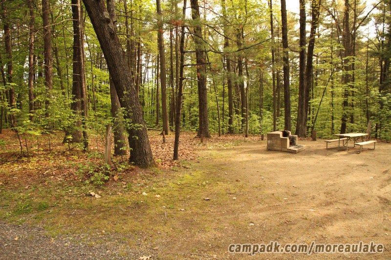 Campsite Photo of Site 17 at Moreau Lake State Park, New York - Looking at Site from Road Sign Visible