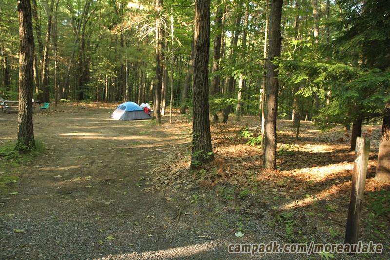Campsite Photo of Site 94 at Moreau Lake State Park, New York - Looking at Site from Road Sign Visible