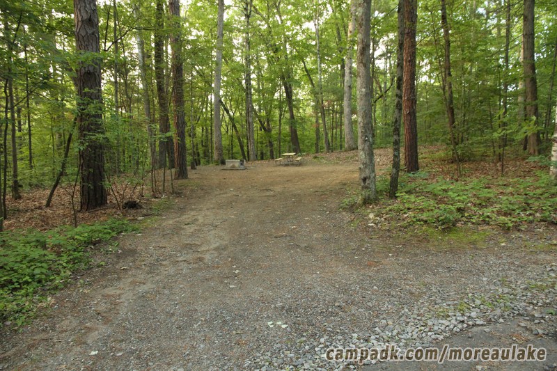 Campsite Photo of Site 58 at Moreau Lake State Park, New York - Looking at Site from Road Sign Visible