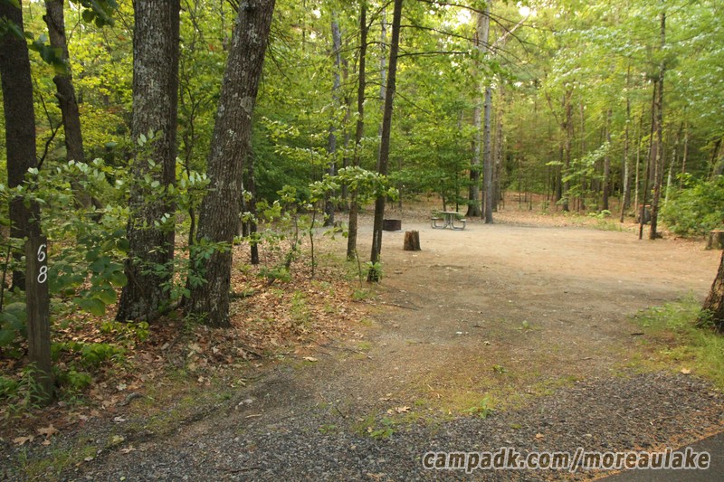 Campsite Photo of Site 68 at Moreau Lake State Park, New York - Looking at Site from Road Sign Visible